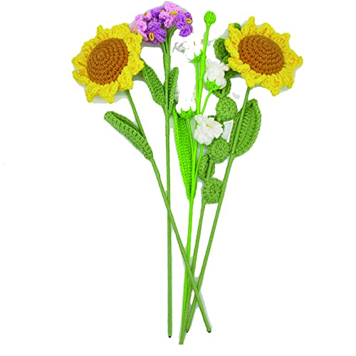 Yukfsuu Knitting Crochet Flower Bouquet Handmade Sunflower Home Decor Knitted Sunflowers Artificial Flowers Decorations By Cotton, Decorative Home Accessories, For Her And Him #TOP3