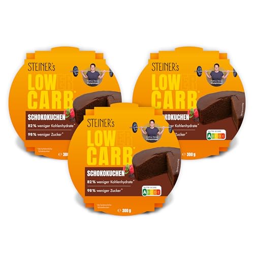 STEINER´s Low Carb Schokokuchen | 82% weniger Kohlenhydrate & 98% weniger Zucker | Saftiger Schokoladengenuss | Ballaststoffreich | Glutenfrei | 3x 300g