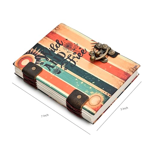 Image of Handmade Eco-Friendly Journal | ?Wild and Free? Printed Diary with Metal Lock for Notes, Writing & Sketching