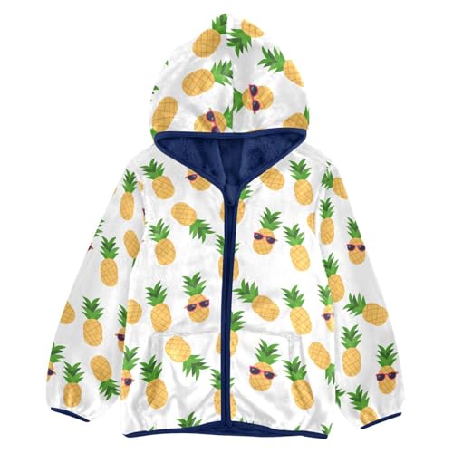 Pineapple Toddler Fleece Jacket Baby Boys Hooded Zipper Long Sleeve Thick Warm Outerwear 3-10 Years