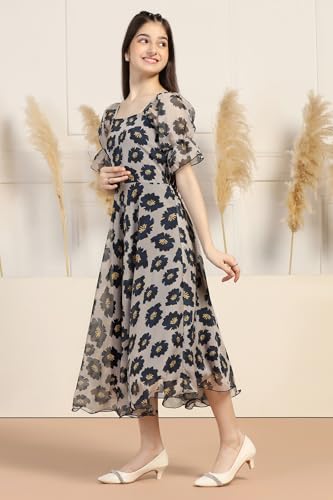 Image of Fashion Dream Girl's Organza Floral Printed Calf Length Dress|Western Dress|Kids Dress|Fancy Dress