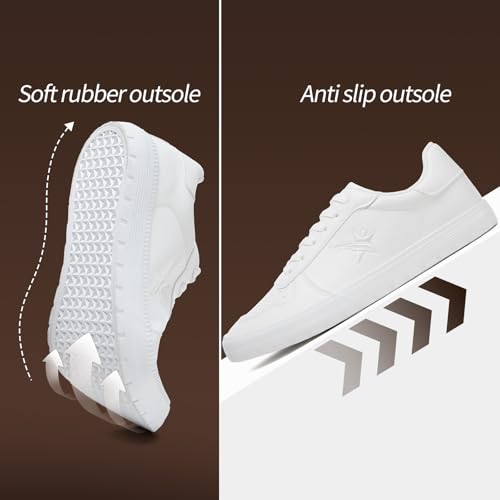 Moudki Womens White Tennis Shoes PU Leather Sneakers Casual Walking Shoes4