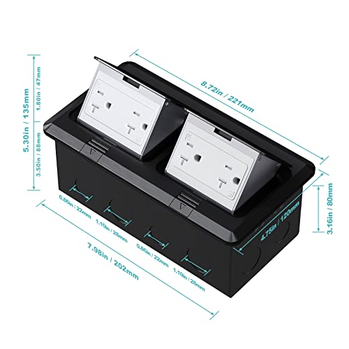 Webang Dual Pop-Up Floor Box Electrical Kit, 20A Tamper-Weather Resistant Duplex Receptacle Outlet, Corrosive Resistant Hardware, With Watertight Gasket, Etl Listed, Black #TOP3