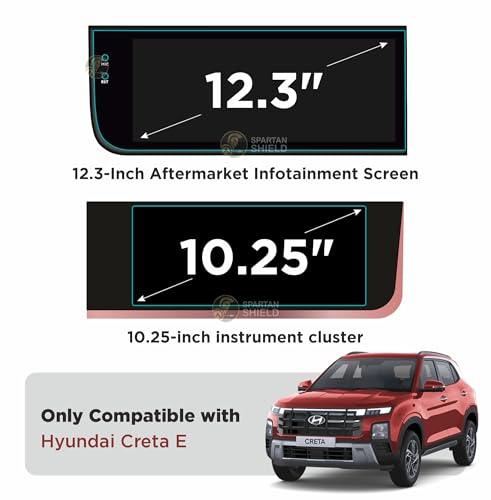 Image of Spartan Shield Screen Guard COMBO For HYUNDAI CRETA 2026 [2024 - Running] | 12.3-inch Android Aftermarket INFOTAINMENT + 10.25 INSTRUMENT CLUSTER Protector || Perfect Fit For CRETA E Base Model Display || Anti Scratch | Water Repellant | HD Clear | High Touch Sensitivity | With Complimentary Installation Kit | Bubble Free Application | Creta 2025 12inch Car TouchScreen Music System Accessories [Not Tempered Glass]