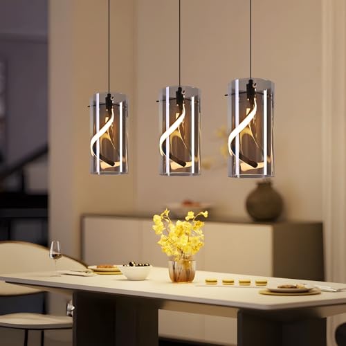Laittiin LED Pendelleuchte Esstisch Hängelampe Vintage - Hängeleuchte Glas 3 Flammig 23W Retro Hängend Esstischlampe Rauchgrau Pendellampe Höhenverstellbar 3000K Küchenlampe für Wohnzimmer Esszimmer