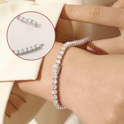 Moissanite Tennis Bracelet 18K White Gold Plated 925 Sterling Silver 5 Carats D Color VVS1 Round Cut Diamond Tennis Bracelet 6.5 Inches Unisex Modern Love Occasion Bracelet4