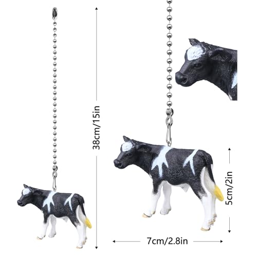 Image of Cow Ceiling Fan Pull Chain, 14in Farm Animal String Pulls Charm Extension Decorative, 3mm Beaded Lamp Chains Extender Ornaments with Connector for Kids Room