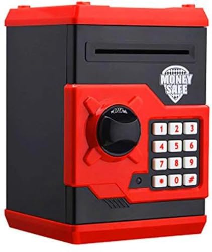 Image of New Electric Digital ATM Money Safe Box Coin Saving Piggy Bank with Password Code Combination Lock for Kids and Adults - Black and Red Coin Bank (Black)