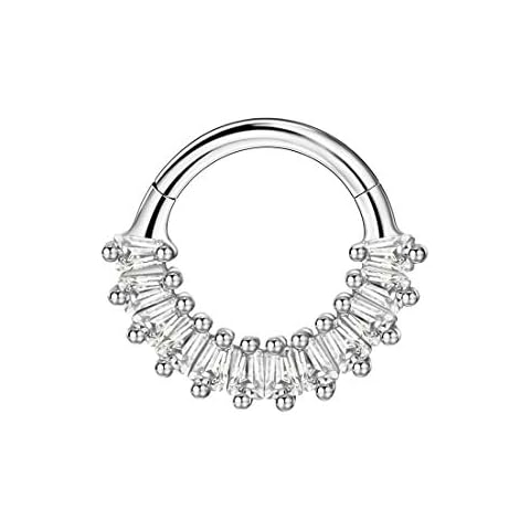 FANSING 16g 8mm/10mm Septum Jewelry Daith Jewelry 316L Surgical Steel Cubic Zirconia Piercing Rings for Women Men silver Cover