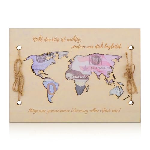 Imagen de Ennoxwi Tarjeta de Dinero Mapa del Mundo Regalo de Dinero para Boda en Madera