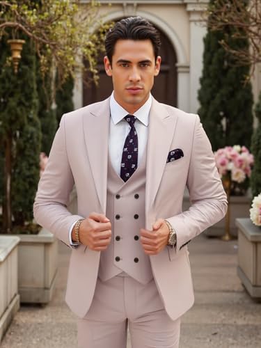 Men's 3 Piece Suit Classic Fit Dress Suits Wedding Business Tuxedo Jacket Blazer & Pants for Dinner Prom4