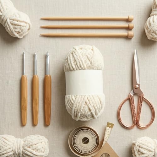 Image of Soft Chenille Yarn 100 gm Soft Velvet Wool Oon for Crochet Knitting DIY Craft Multipurpose Yarn Ball for Blanket Scarf Cushion Making (Purple) (Cream)