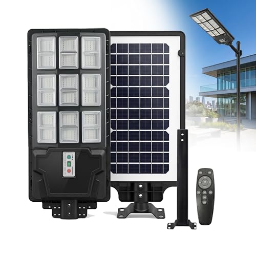 Image of Homehop Solar Light Outdoor Home Garden 220W Automatic LED Street Wall Lamp | Solar Street Light Outdoor Waterproof Wireless Motion Sensor Security for Road, Pathway with Pole (Cool White,15000mAh, ABS)