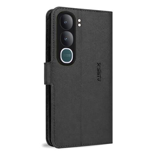 Image of AIBEX Compatible for Vivo Y31 5G | Premium PU Leather Wallet Case with Stand & Card Slots Black