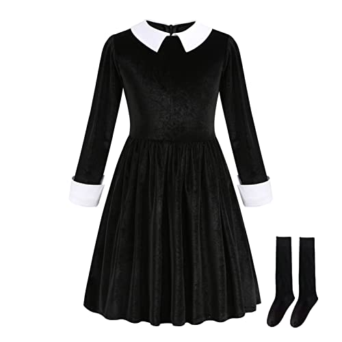 Vestido negro con cuello Peter Pan para niñas 3-12 años miniatura 1
