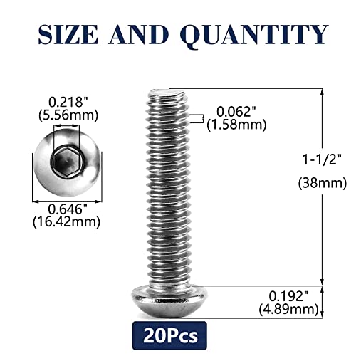 Image of 3 /8-16 x 1-1 /2 inch Button Head Socket Cap Bolts Screws, 20Pcs 304 Stainless Steel 18-8, Allen Hex Drive, Bright Finish by SG TZH(with Hex Spanner)