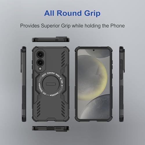 Image of amazon basics Back Case Cover for Samsung Galaxy S25 Edge 5G | Magnetic Case with Built-in Metal Ring | Supports Mag-Safe Charger, Wallet & Car Mount | Shockproof Hybrid PC + TPU | Black