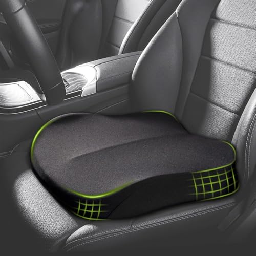 Accmuzzy Cojín de asiento de coche, espuma viscoelástica, asiento elevador de coche para adultos, cojines de asiento de coche para conducir, cojín de asiento de coche suave y cómodo para altura,