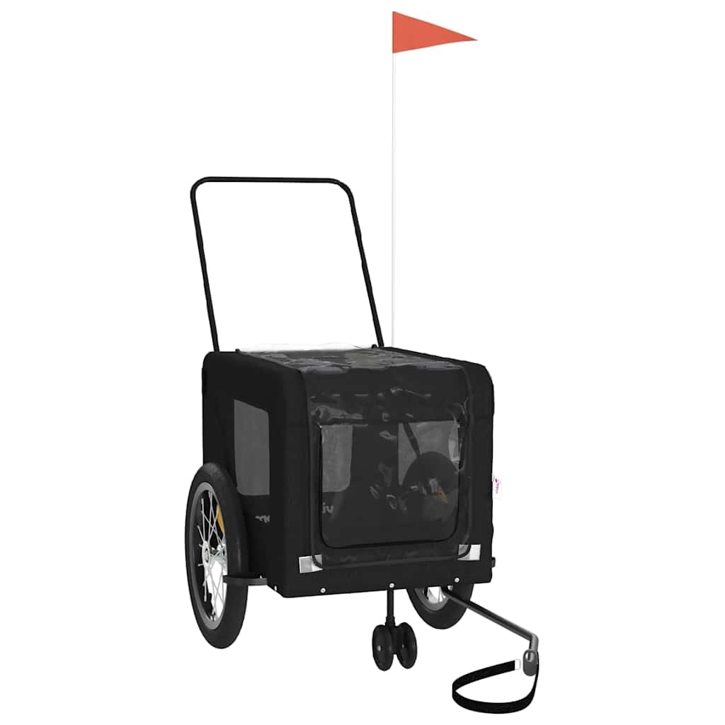 vidaXL Pet Bike Trailer, Pet Cart Carrier for Small Dogs, Dog Bike Trailer with Flag, Dog Bicycle Wagon Cargo Bike Cart, Black Oxford Fabric and Iron