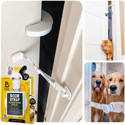 Door Buddy Door Latch Plus Door Stop. Keep Dog Out of Litter Box and Prevent Door from Closing. Easy Cat and Adult Entry. Installs in Seconds. Perfect Pet Gate and Cat Door Alternative! (Grey)