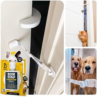 Door Buddy Door Latch Plus Door Stop. Keep Dog Out of Litter Box and Prevent Door from Closing. Easy Cat and Adult Entry. Installs in Seconds. Perfect Pet Gate and Cat Door Alternative! (Grey)