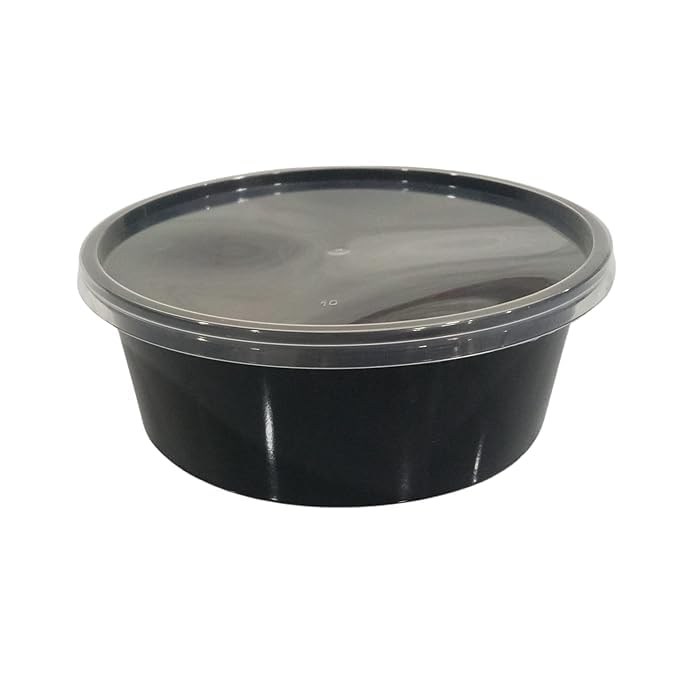 Image of [250 ml, 15 Count, Round, Black Reusable Plastic Food Storage Containers with Lid | Airtight, Microwave Safe Containers | Perfect for Meal Prep, Storage, Takeaway & Food Delivery