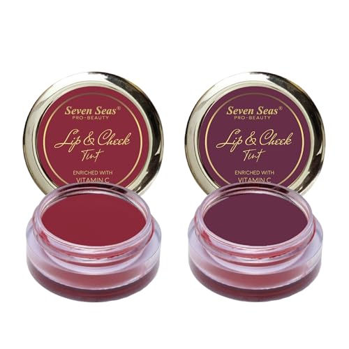 Image of Seven Seas Lips & Cheek Tint Combo Pack of 2 | Matte Natural Blush for Women | Lip Tint with Vitamin E | Nourishing Cheek Tint (Mandy, Wine Berry)