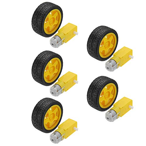 DollaTek 5Pcs Smart Car Robot Plastic Tire Wheel con DC 3-6V Motorreductor para Arduino