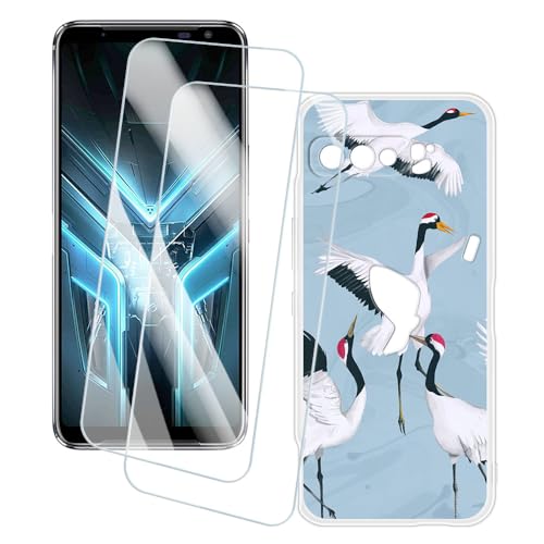 OAGELIM 2�Z�b�g �X�N���[���v���e�N�^�[ + �P�[�X Asus ROG Phone 3 Strix ZS661KS (6.59 �C���`) �Ƃ̌݊������� �A�[�e�B�X�e�B�b�N�J�X�^���v�����g�J�o�[�Ƌ����K���X�t�B���� �X�N���b�`�h�~ (��)