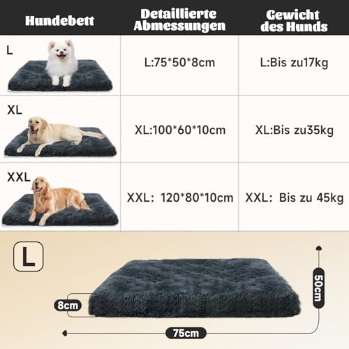 MDDK DY Hundebett, Mittel Hundekissen Waschbare, Flauschige Hundematte, Langer Plüsch, Weiche Polsterung, Multifunktional Hundekistenmatratze, Dunkelgrau,75x50x8cm