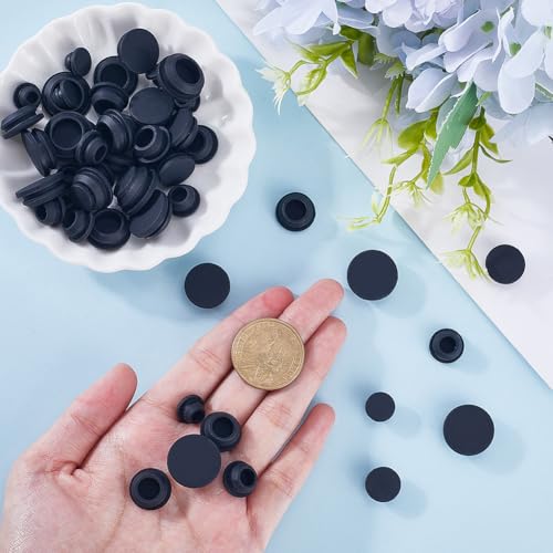Image of GORGECRAFT 50Pcs 5 Sizes Rubber Hole Plug Black Silicone Snap in Type Locking Furniture Hole Stopper Tapered Round Waterproof Button Tube End Cover Inserts Fit for Bathtub Bottle 0.2-0.4 Inch Hole