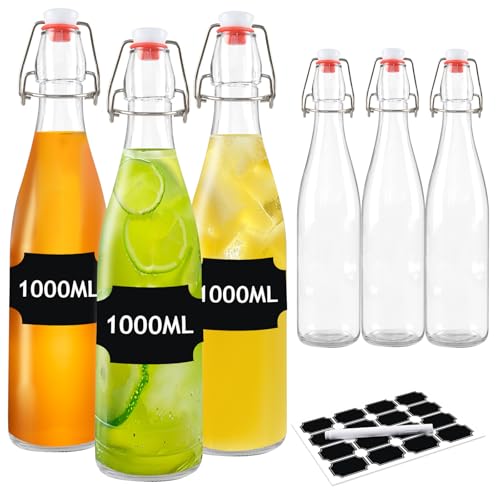 DZAEMOSIIE 6 Stück Glasflaschen 1000ml mit Bügelverschluss,...