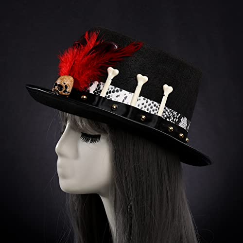 Image of Women Voodoo Hats Witch Doctor Top Hats Skull Feathers Hat