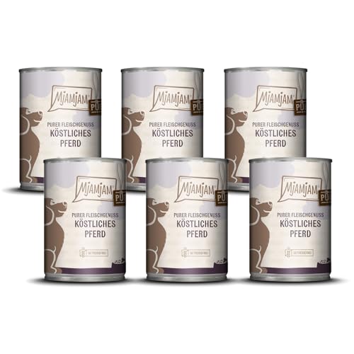 MjAMjAM - Premium Nassfutter für Hunde - purer Fleischgenuss - köstliches Pferd pur, 6er Pack (6 x 400 g), getreidefrei mit extra viel Fleisch