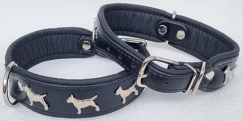 Bullterrier HUNDEHALSBAND - Halsband, Halsumfang 42-50cm Leder Schwarz; Braun/Cognac; ROT-Schwarz (Schwarz)