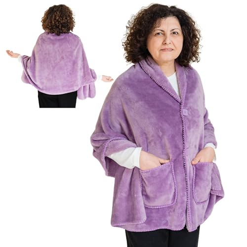 Fleece-Poncho-Blanket-No-Sleeves-Lightweight-Warm-Wrap-Shawl-Wearable-Blanket-Lap-Blanket-Gift-for-Grandma-100-Fleece-Velvet-Lavender
