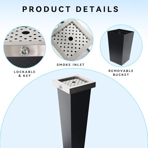 Image of Standing Waste Containers Trash Cans, Rubbish Bin Indoor Outdoor Stainless Steel Vertical Freestand Trash Bin with Key,Pub Hotel Restaurant Garden Standing Bin (A1)