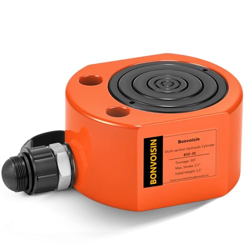 Image of Bonvoisin Hydraulic Ram Jack 30T Low Profile Porta Power Cylinder Multi-Section 2.13 inch Stroke Lifting Cylinder for Machinery Shipbuilding Bridge Construction