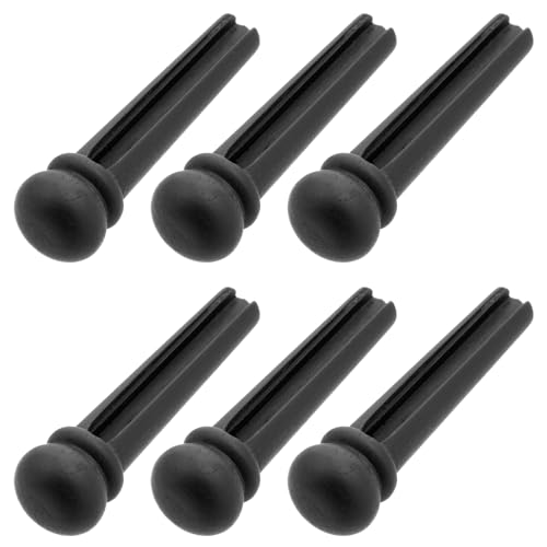 HALLMERS Set of 6 Solid Ebony Bridge Pins Replacement Parts - Designed for Enhanced Sound & Appearance in Acoustic Guitars (Slotted Design, 3-Degree Taper)