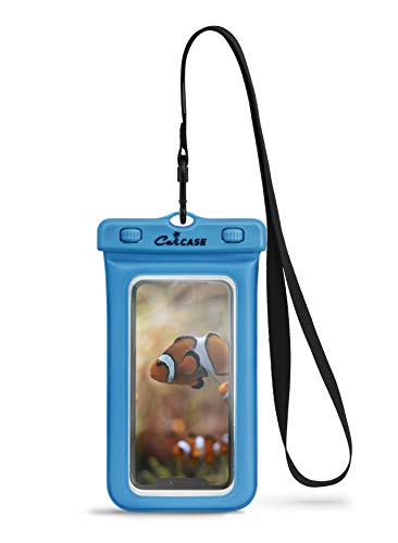 CaliCase Extra Large Waterproof Floating Phone Pouch - IPX8 Waterproof Floating Phone Case with Lanyard for iPhone X-15/ S20-S24/ Pixel 4-8 - Blue