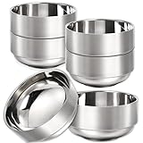 LOSYHU 6 Pack 14 Oz Stainless Steel Soup Bowls Double Walled Metal Snacks Bowls 4.7 Inch Insulated Rice Bowl Multi-Purpose Stainless Steel Bowls for Rice, Noodle, Ice Cream, Matte Finish
