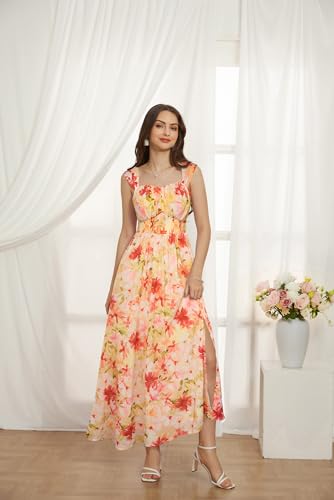 Image of GRACE KARIN 2026 Women's Summer Floral Wedding Guest Dress,Beach Flowy A Line Maxi Off Shoulder Bridesmaid Dresses