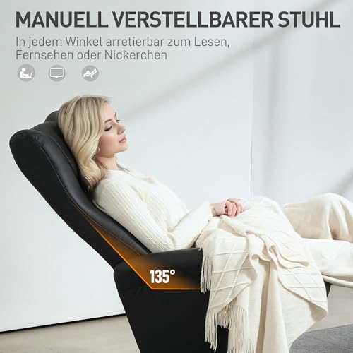 HOMCOM Relaxsessel mit Hocker 360°Drehbarer Fernsehsessel mit Liegefunktion Ruhesessel mit Verstellbar Rückenlehne TV-Sessel bis 150 kg belastbar für Wohnzimmer Kunstleder, Schwarz – Bild 5
