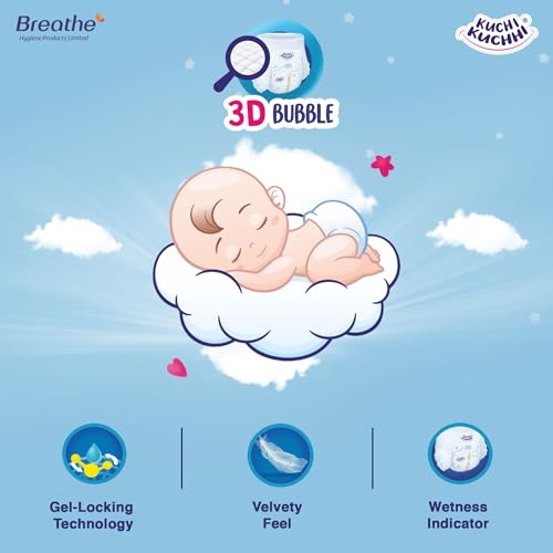 Image of Premium super soft baby diaper with a 3D bubble top and super absorbent core | Added active leak barriers and wetness indicators - M Size, 34 Count