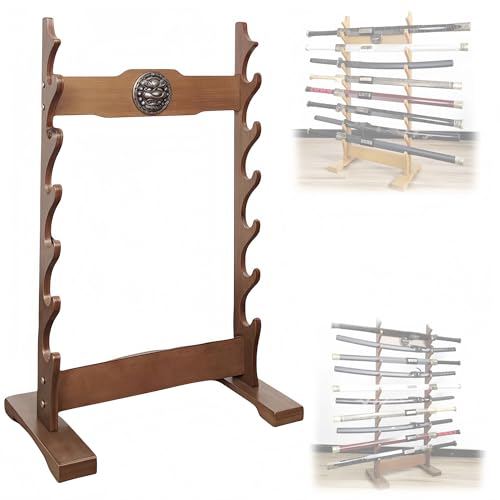 Taqargzy Floor-Standing Knife Holder No Punching Required Firm, Waterproof, Easy to Install Suitable for Floor-Standing Samurai Display Stands.(Bamboo,6 Layer)