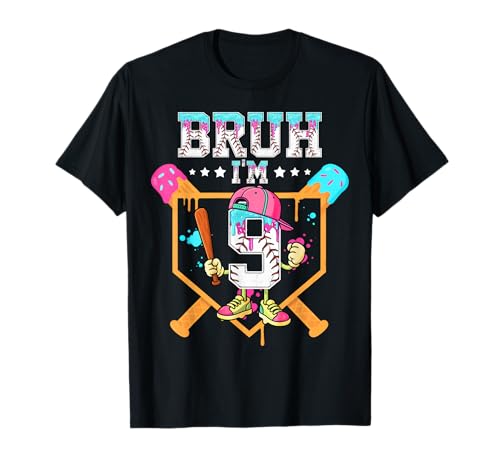 Baseball Drip 9 Year Old Ice Cream Drip 9th Birthday Boy 9 T-Shirt
