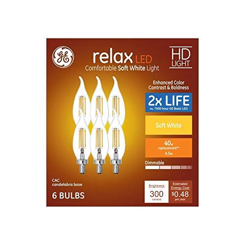Ge Relax 6-Pack 40 W Equivalent Dimmable Soft White Ca11 Led Light Fixture Light Bulbs Decorative Candelabra Antique #TOP1