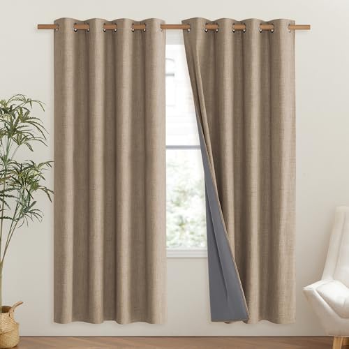 NICETOWN Burlap Vintage Open Linen Weave Flax Thermal Curtains, 100% Blackout Curtains 72" Long for Dining Room, Soundproof Window Treatment Drapes for Hall Room, 52" Wide Per Panel, Set of 2 - image 2