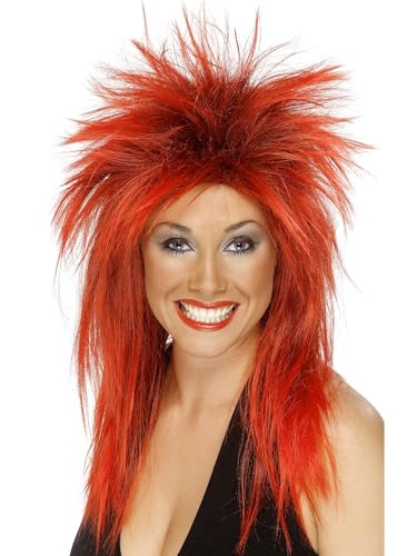 Smiffys Peruca de diva de rock, vermelha, peruca curta à frente e longa atrás Halloween