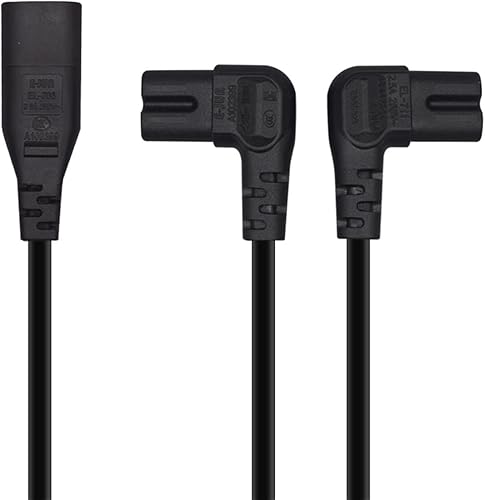 Miniatura 4 de Cable de alimentación IEC 320 C8 a C7 dual figura 8 macho a doble ángulo recto hembra adaptador 1 en 2 salidas CA, cable de alimentación IEC 320 C8